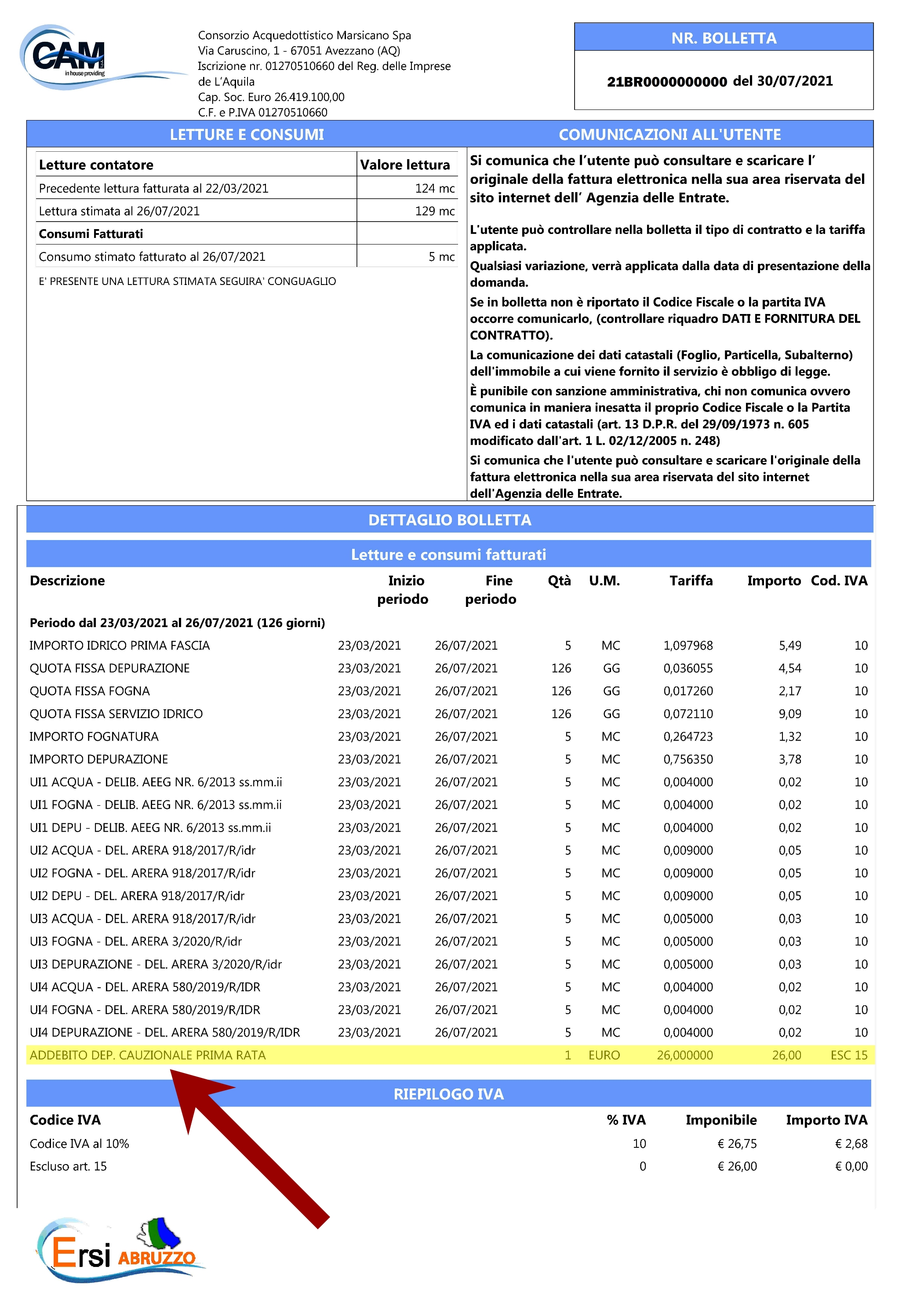 Fattura seconda pagina
